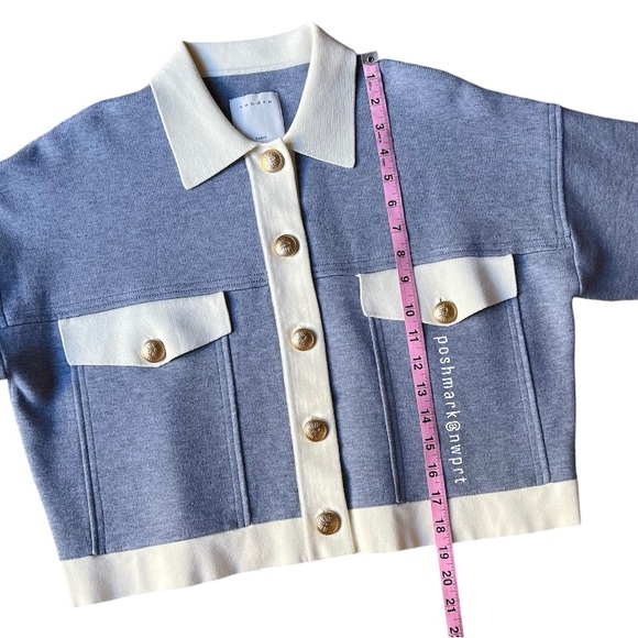 SANDRO Cher Coatigan Cardigan Jacket Sweater Top Bleu Ciel Blue White 0 XS - Picture 11 of 14